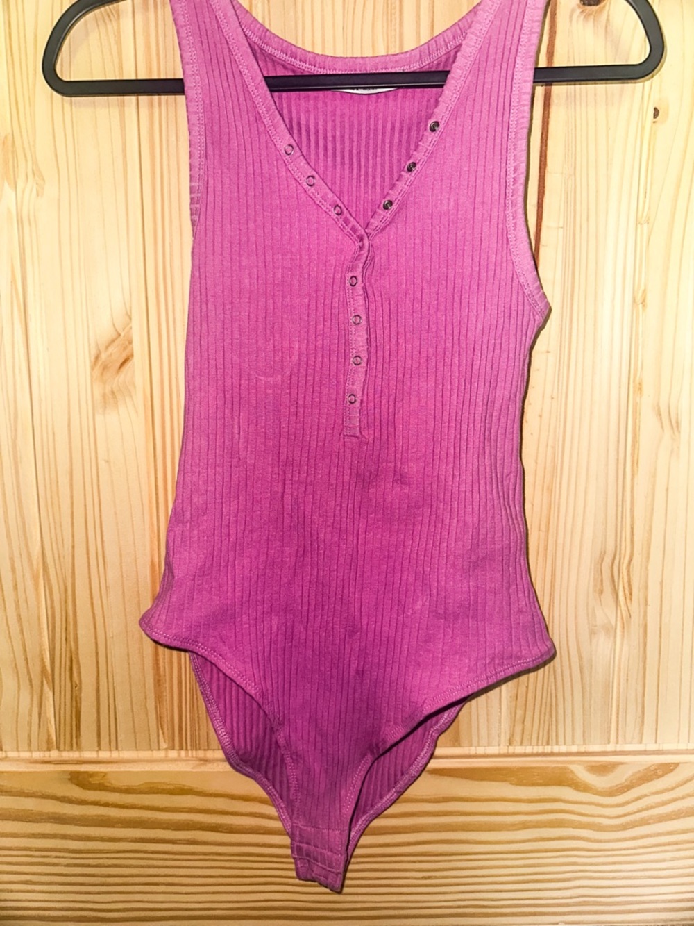 Zara Ribbed One-Piece Bodysuit in Magenta Pink